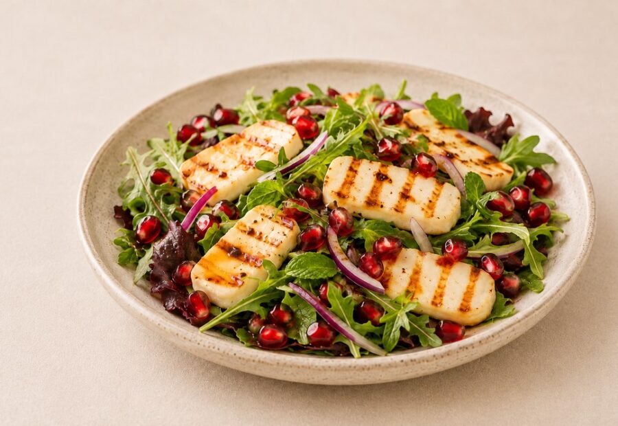 Sałatka z halloumi i granatem: świeży pomysł na efektowny lunch, kolację lub świąteczny stół