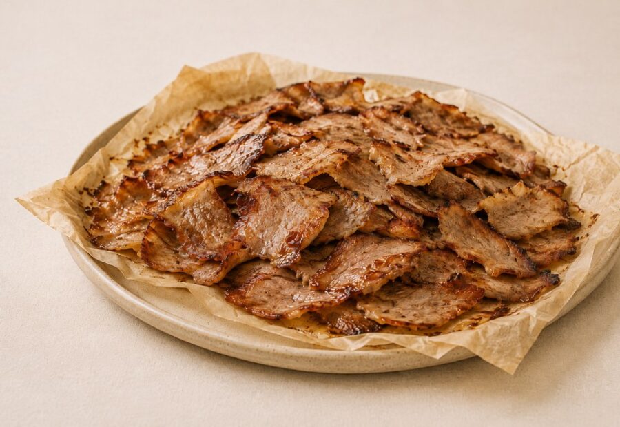 Kebab z piekarnika w papierze do pieczenia (parchment döner) – jak zrobić cienkie, przypieczone płaty mięsa bez rożna?